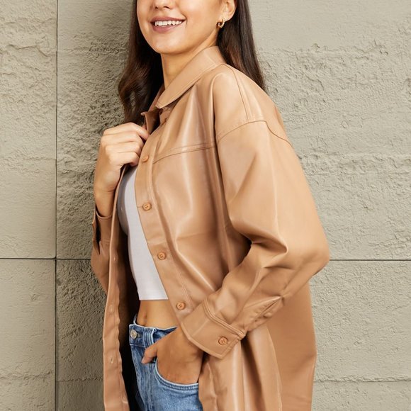 e.Luna Vegan Leather Button Down Shirt - Picture 3 of 5